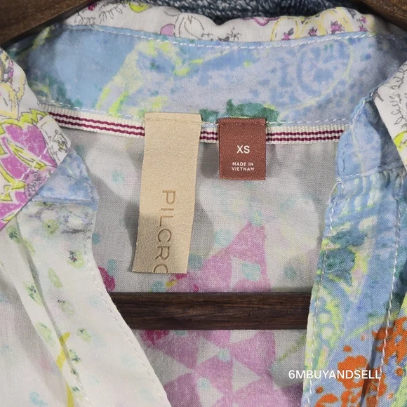 Anthropologie Pilcro Blue Floral Button Up Shirt Women's‎ XS Boho Blouse - Picture 5 of 12